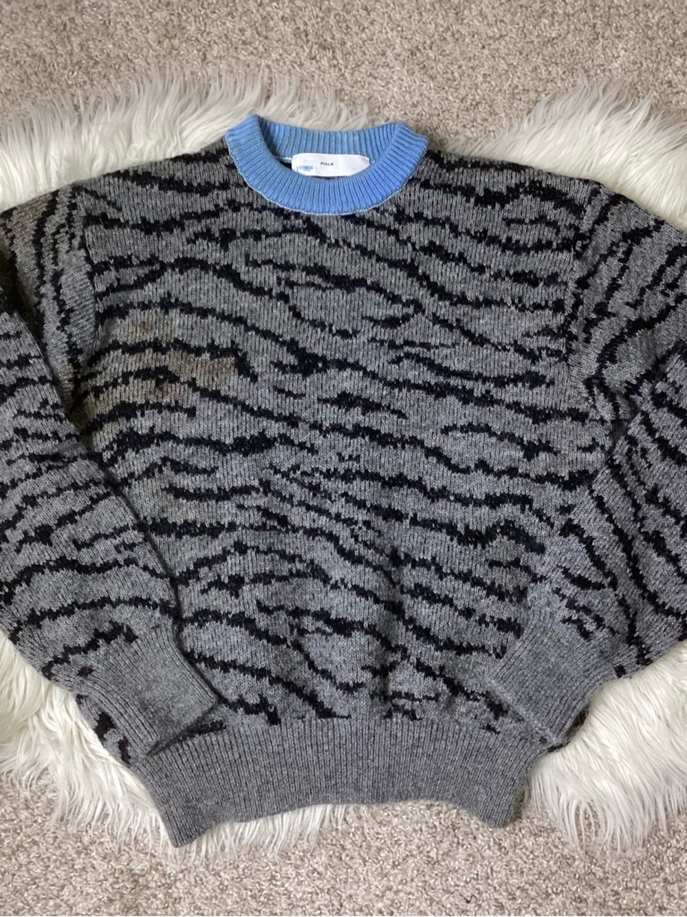 Toga Pulla wool Blend Zebra Sweater Grey Black Blue Japan Sz 36 (6)